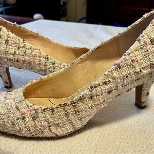 Life Stride Boucle Tweed “Parigi” Pastel Heels White Cream Multi EUC 8 Spring